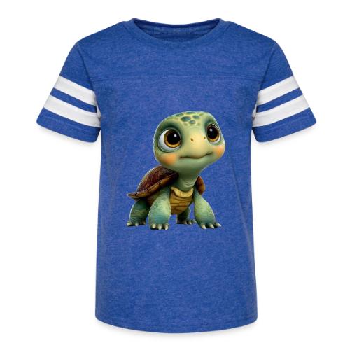 Adorable Cartoon Baby Turtle with Big Eyes - Kid's Football Tee