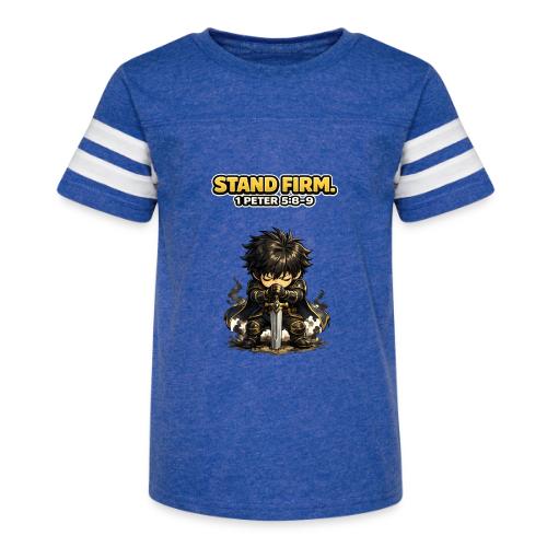 Stand Firm Chibi Warrior | 1 Peter 5:8-9 - Kid's Football Tee