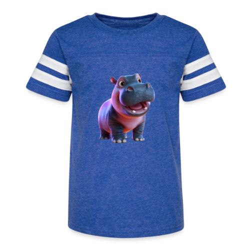 Smiling Cartoon Baby Hippo Standing - Kid's Football Tee