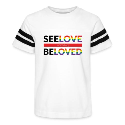 FUMCSD See Love, Be Loved: white design background - Kid's Football Tee