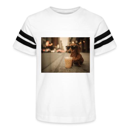 Funny Dachshund Iced Coffee Lover Tee - Kid's Football Tee