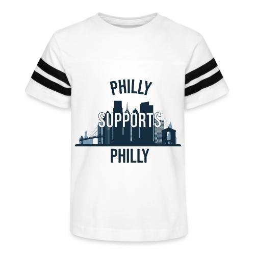 Philly Supports Philly skyline blue transparentbg - Kid's Football Tee