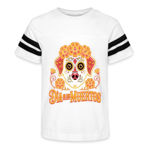 Dia De Los Muertos Dog Skull Flowers - Kid's Football Tee