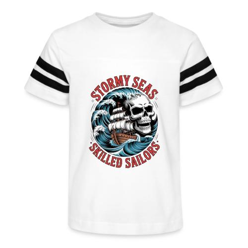 Stormy Seas Skull Pirate Ship Nautical Ocean Waves - Kid's Football Tee