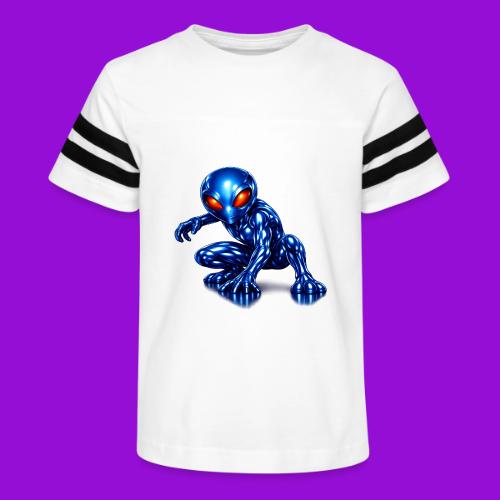 Blue Alien Crouch - Kid's Football Tee