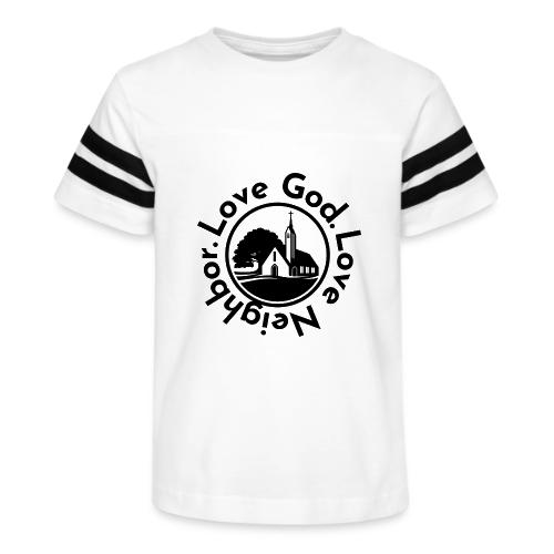 BW Love God Love Neighbor Emblem - Kid's Football Tee