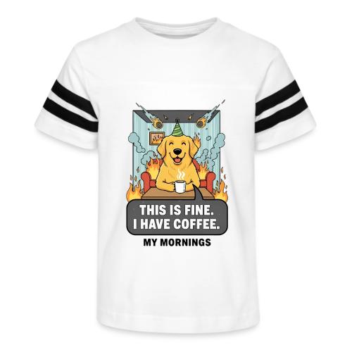 🔥 Funny Dog Meme “This Is Fine, I Have Coffee” - Kid's Football Tee