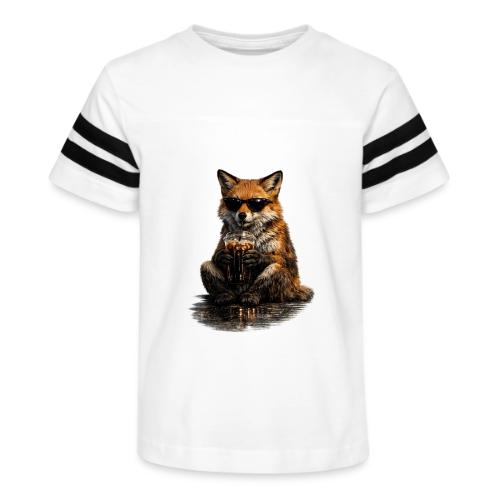 Cool Red Fox Wearing Sunglasses Drinking Coffee - Kid's Football Tee