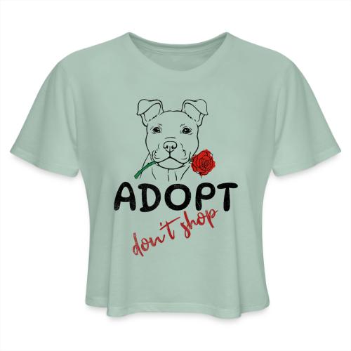 Retro Adopt Dont Shop Cute Puppy Rose Tee - Women's Cropped T-Shirt