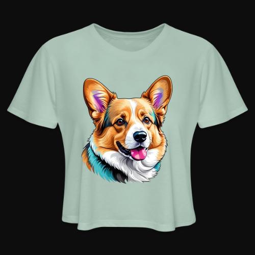Corgi With a splash of blue - Women's Cropped T-Shirt
