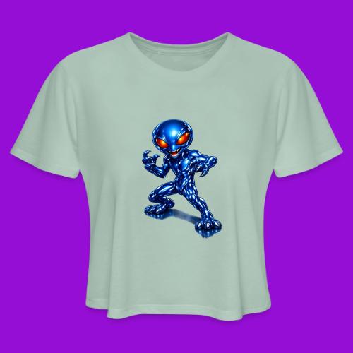 Angry Blue Alien - Women's Cropped T-Shirt