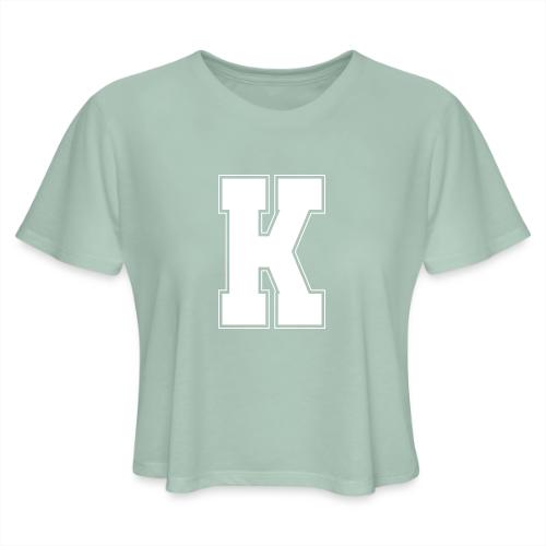 White Letter K – Varsity Alphabet Monogram - Women's Cropped T-Shirt