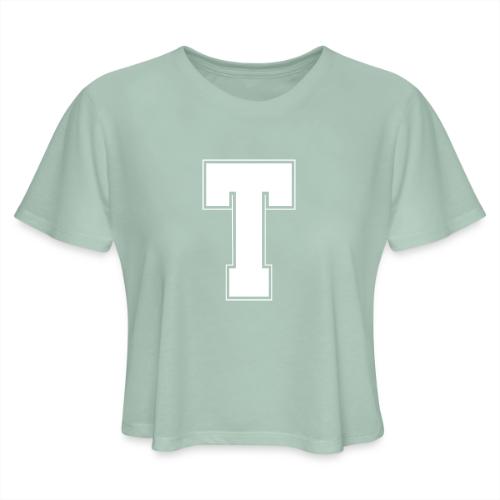 White Letter T – Varsity Alphabet Monogram - Women's Cropped T-Shirt