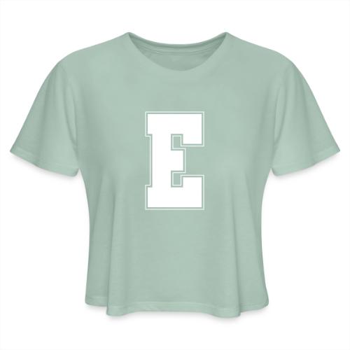 White Letter E – Varsity Alphabet Monogram - Women's Cropped T-Shirt