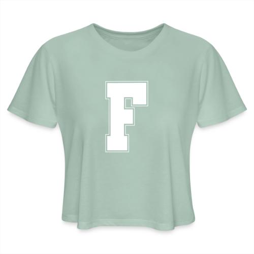 White Letter F – Varsity Alphabet Monogram - Women's Cropped T-Shirt