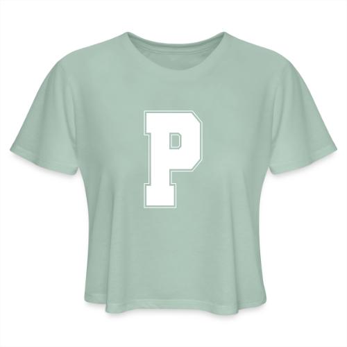 White Letter P – Varsity Alphabet Monogram - Women's Cropped T-Shirt