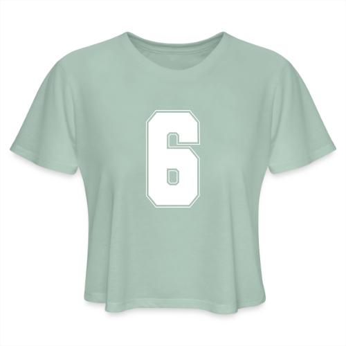 White Number 6 – Varsity Font - Women's Cropped T-Shirt