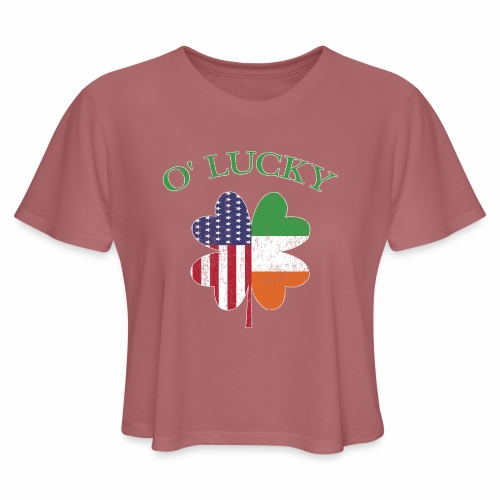 Lucky Irish American Flag Shamrock Clover Ireland. - Women's Cropped T-Shirt