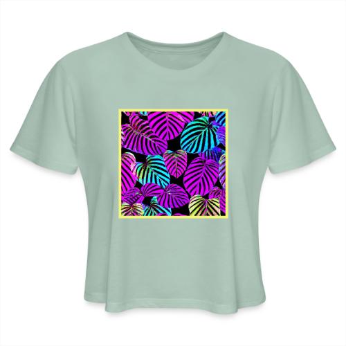 NeonLeaf Harmony Vibrant Pattern - Women's Cropped T-Shirt