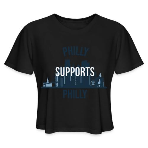 Philly Supports Philly skyline blue transparentbg - Women's Cropped T-Shirt