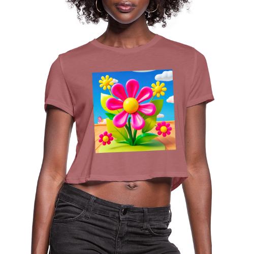 Pink Floral Peace | Sky & Nature Design - Women's Cropped T-Shirt