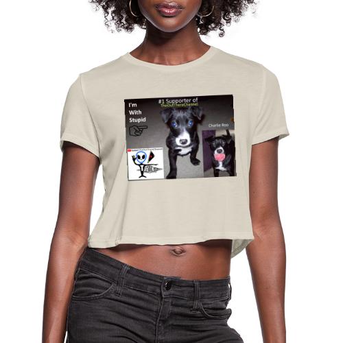 OTchanCharlieRoo Front with Blackops crew back - Women's Cropped T-Shirt