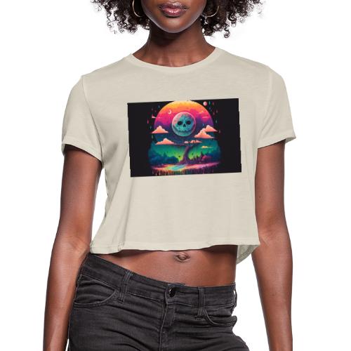 A Full Skull Moon Smiles Down On You - Psychedelic - Women's Cropped T-Shirt