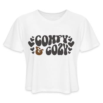 Comfy And Cozy Funny Winter Season Holiday - Women's Cropped T-Shirt - white - Front - Camila (177cm)