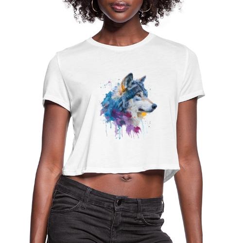 Splash-Art Wolf Head - Women's Cropped T-Shirt