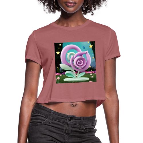 Lila Bloom | Double Floral Eco-Inspired Art - Women's Cropped T-Shirt