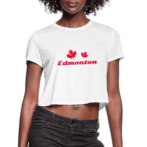 Edmonton with two red maple leaves - Women's Cropped T-Shirt