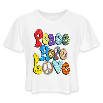Peace Hope Love 60s 70s Tie Die Hippie - Women's Cropped T-Shirt - white - Front - Camila (177cm)