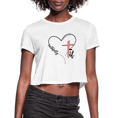 Black Faithfully Fit Logo - Women's Cropped T-Shirt