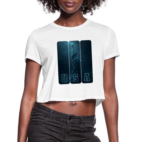Neon Liberty USA Triptych - Women's Cropped T-Shirt