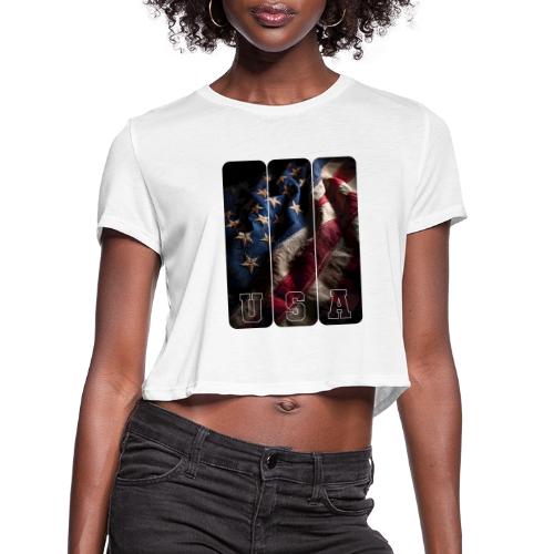 USA: Worn Stars and Stripes - Women's Cropped T-Shirt