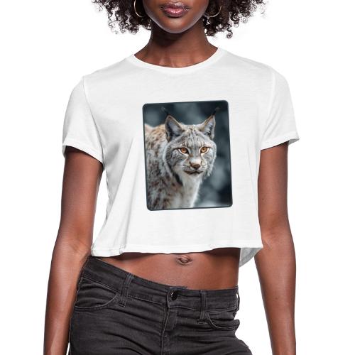 Lynx Portrait Piercing Eyes Design - Women's Cropped T-Shirt