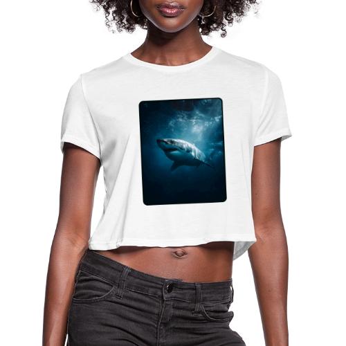 Great White Shark Ocean Design - Women's Cropped T-Shirt