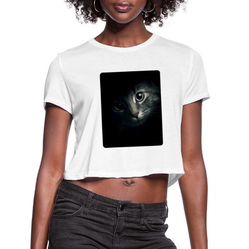 Cat Face in Shadow Close-Up Design - Women's Cropped T-Shirt
