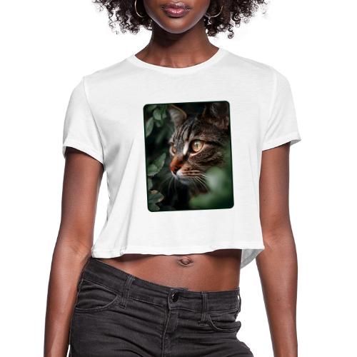 Tabby Cat Jungle Eyes Design - Women's Cropped T-Shirt