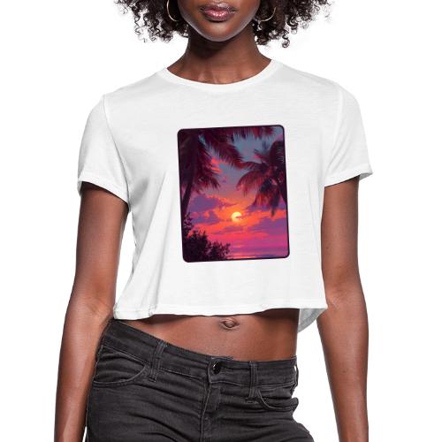 Tropical Sunset Palm Silhouette Design - Women's Cropped T-Shirt