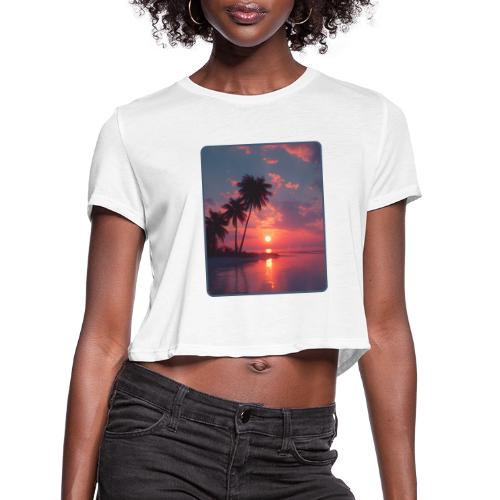Tropical Sunset Ocean Reflection Design - Women's Cropped T-Shirt