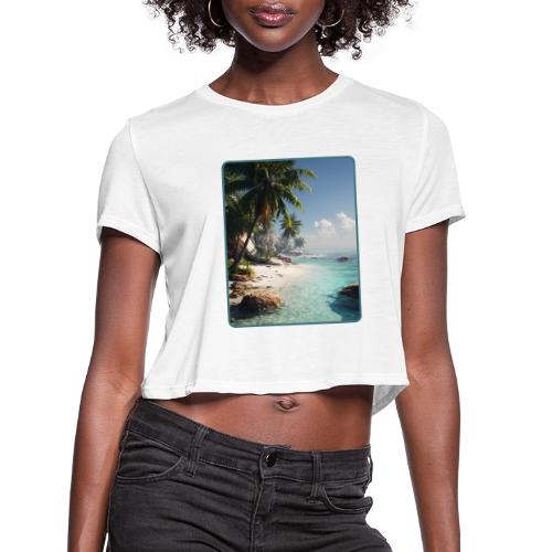 Tropical Beach Paradise Palm Design - Women's Cropped T-Shirt