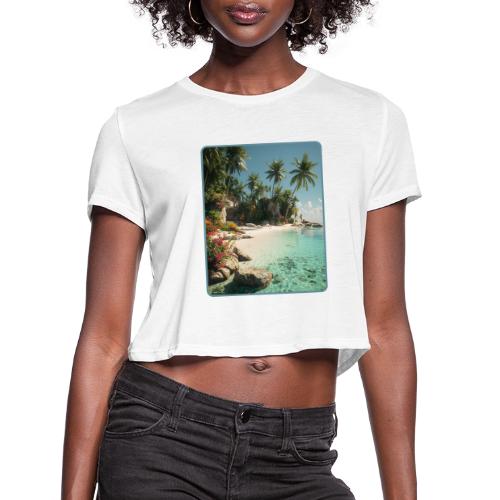 Serene Tropical Beach Floral Design - Women's Cropped T-Shirt