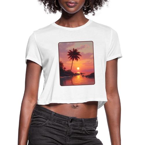 Tropical Beach Sunset Palm Design - Women's Cropped T-Shirt