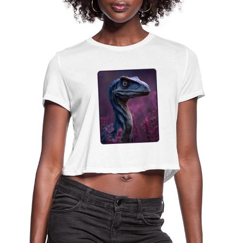 Blue Velociraptor Portrait Design - Women's Cropped T-Shirt
