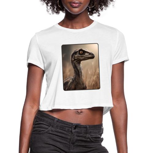 Velociraptor Feathered Portrait Design - Women's Cropped T-Shirt
