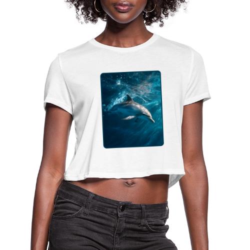 Dolphin Sunlit Ocean Serenity Design - Women's Cropped T-Shirt