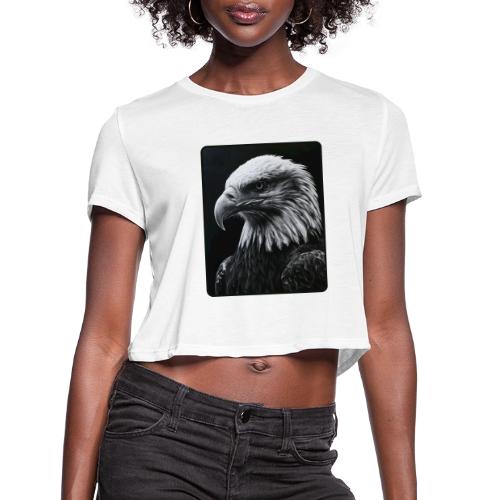 Black White Bald Eagle Design - Women's Cropped T-Shirt