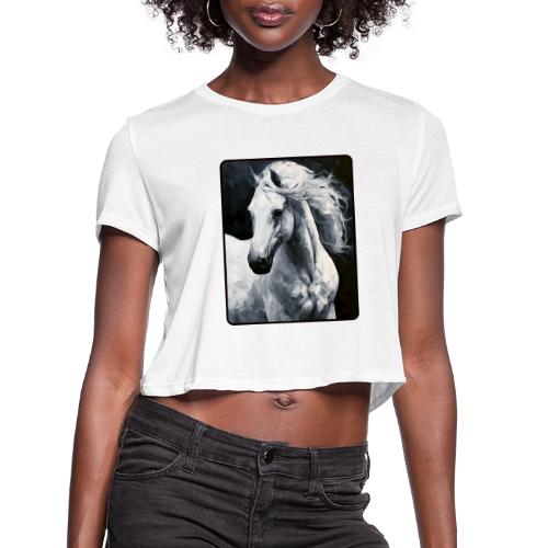 White Horse Oil Painting Design - Women's Cropped T-Shirt