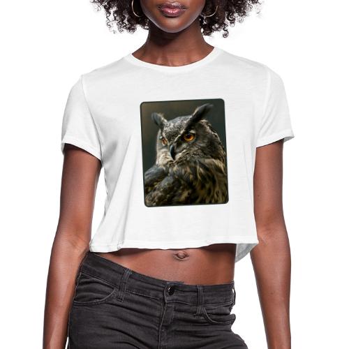 Eurasian Eagle Owl Portrait Design - Women's Cropped T-Shirt